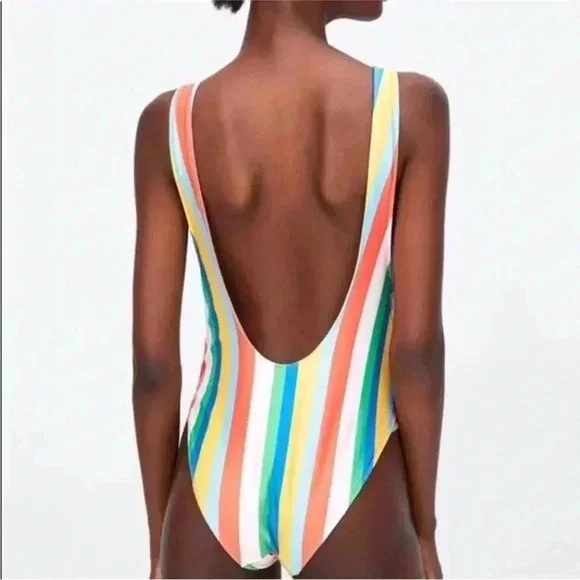ZARA One Piece Swimsuit - Multicolor Stripes 🩷❤️🧡💛💚🩵💙💜 - Picture 4 of 6